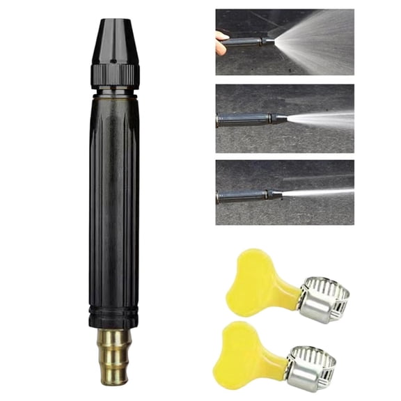 Hose Sprayer Nozzle, High Pressure Hose Nozzle, Hose Nozzles for Outdoor Use, Stainless Steel Hose Clamps Heavy Duty, 7X1 Inch All Alloy Tower-Shaped Black Hard Water Nozzle with