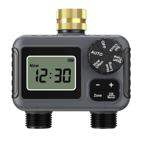 Hose Water Timer, Programmable Sprinkler Timer with Rain Delay/Manual/Automatic Drip Irrigation System for Garden Yard, 2 Outlet