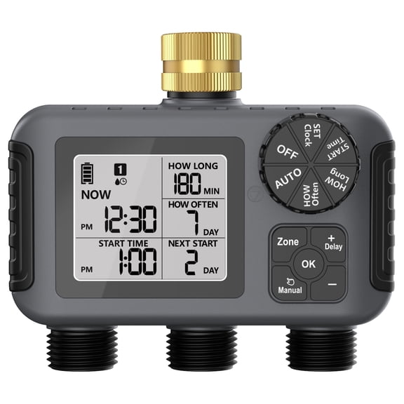 Hose Water Timer, Programmable Sprinkler Timer with Rain Delay/Manual/Automatic Drip Irrigation System for Garden Yard,3 Outlet