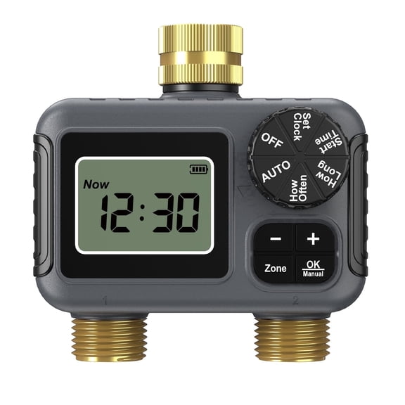 Hose Water Timer, Programmable Sprinkler Timer with Rain Delay/Manual/Automatic Drip Irrigation System for Outdoor Garden Yard, 2 Outlet