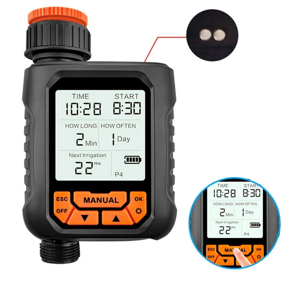 Hose Watering Timer, Programmable Water Timer for Garden Yard Lawn Outdoor Digital Irrigation Timer with Rain Sensor Auto/Manual Watering 1 Outlet