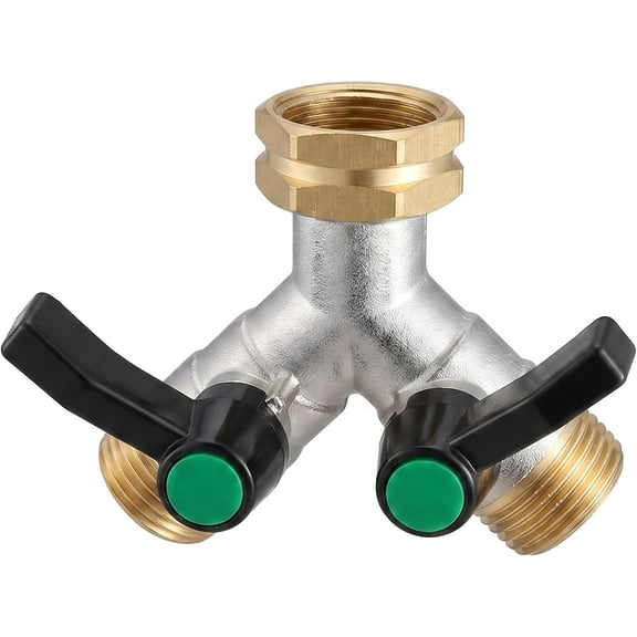 Hose Y Splitter, 3/4 Inch Brass Faucet Splitter with Independent Valves, for Garden Yard