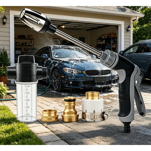 Hosehawk Pro Rust-Proof Pressure Washer, Electroplated Shell & Comfort Grip, 360 Adjustable Spray for Pet Bathing & Car Washing