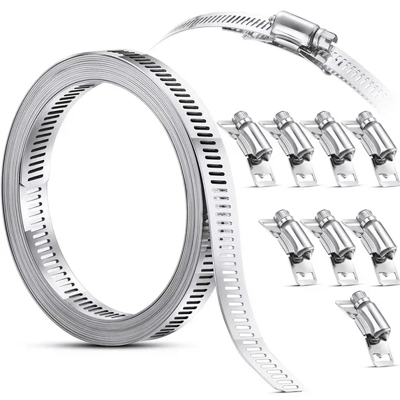 Hoses Clamps, Clamps Worm, Worm Clamps Stainless Steel, Large Hose Clamp Worm Drive Hose Clamps Adjustable Pipe Hose Clamp for Intercooler, Pipe, Plumbing, Tube and Fuel Line (9 Pieces,11.5 Feet)