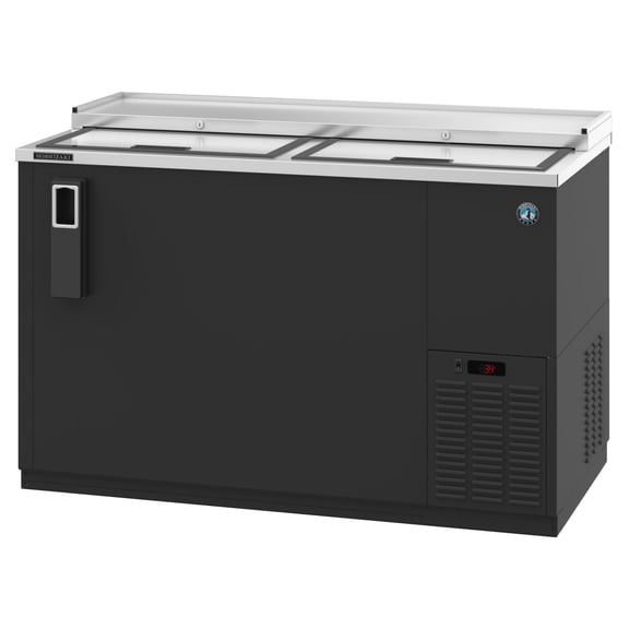 Hoshizaki CC50 Refrigerator, Two Section, Black Vinyl Back Bar Bottle Cooler, Slide Top Doors