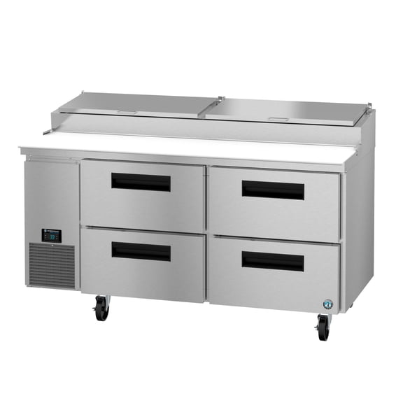Hoshizaki PR67B-D4 Refrigerator, Two Section Pizza Prep Table, Stainless Drawers