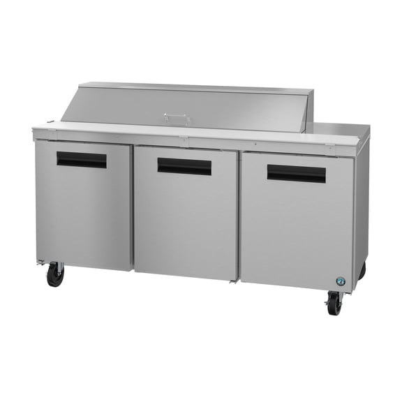 Hoshizaki SR72B-16 Refrigerator, Three Section Sandwich Prep Table, Stainless Doors
