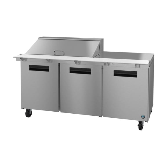 Hoshizaki SR72B-18M Refrigerator, Three Section Mega Top Prep Table, Stainless Doors