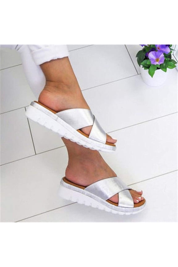 Wensltd Women Open Toe Flatform Criss Cross Sandals Upper Fashion Summer Beach Travel Comfy Casual Shoes