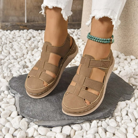 Wensltd Women's PU Leather Closed Toe Sandals Vintage Outdoor Hollow Out Sandals