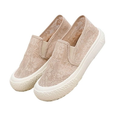 Hoshoes Womens Printed Loose Casual Comfortable Loafers Thick Soled Canvas Shoes Women's Flat Shoes