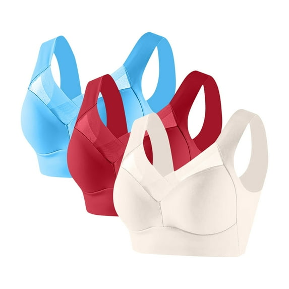 Hoshose 3PC Front Closure Bras for Women Breathable Elastic Comfort Bralettes for Women Plus Size