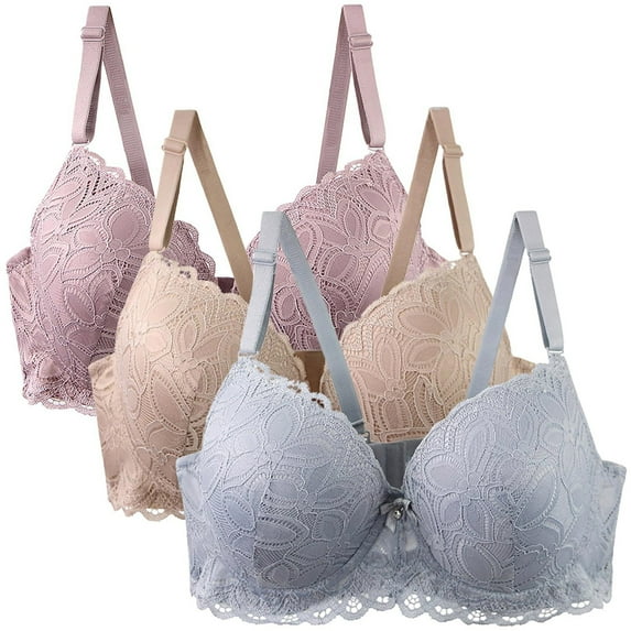 Hoshose 3PC Plus Size Bralette Women Comfortable Breathable Full Coverage Push Up Bra for Women