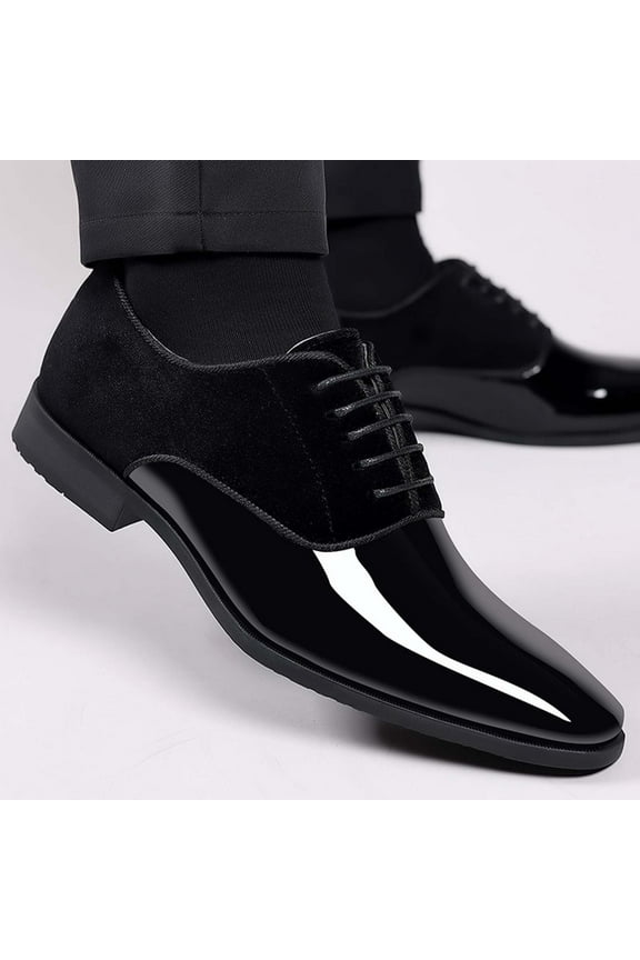 Fashion Men's Dress Shoes Glossy Leather Lace Up Low Heel Business Formal Shoes Comfort Lightweight