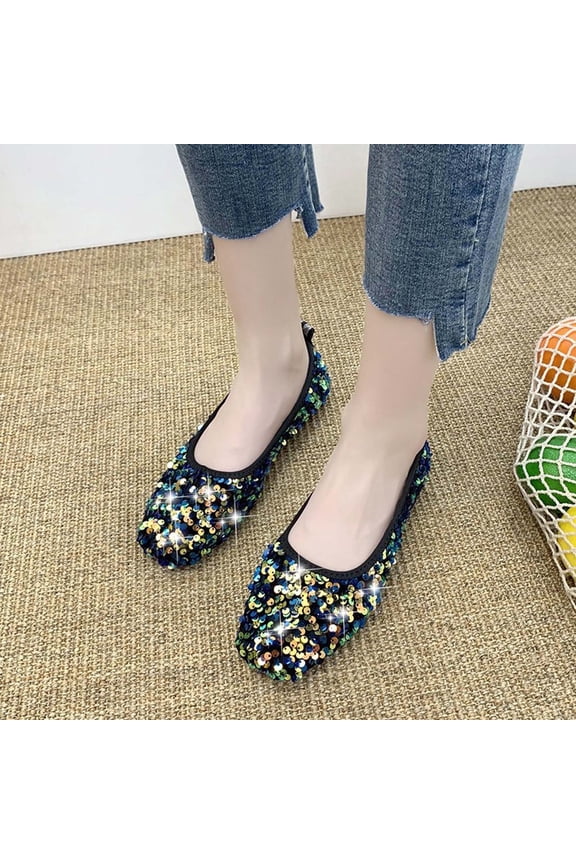 Flat Women's Shoes Sequin Large Size Flat Pointed Toe Shallow Mouth Casual moccasin-gommino