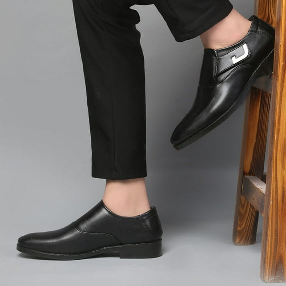 Hoshose Men's Dress Shoes Leather Classic Elastic Band Oxford Lace Up Dress Shoes Business Formal Shoes Comfort