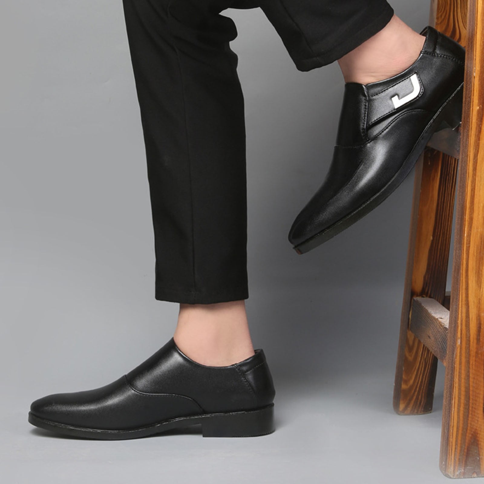 Hoshose Men's Dress Shoes Leather Classic Elastic Band Oxford Lace