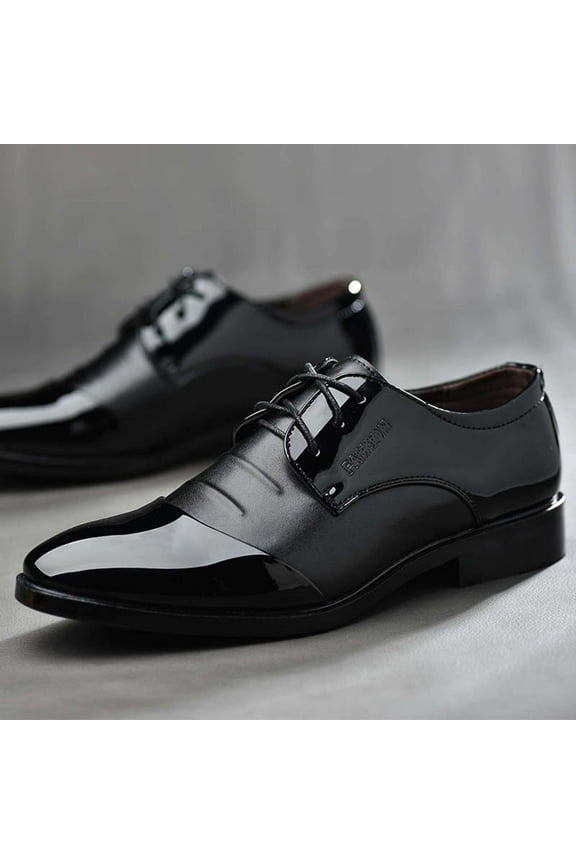 Men's Dress Shoes Leather Classic Elastic Band Oxford Lace Up Dress Shoes Business Formal Shoes Comfort