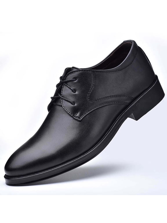 Men's Dress Shoes Leather Classic Elastic Band Oxford Lace Up Low Heel Dress Shoes Business Formal Shoes Comfort