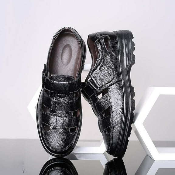 Wensltd Mens Sandals Anti-collision Breathable Outdoor Non-slip Soft Sole Leather Sandals Casual Beach Sandals