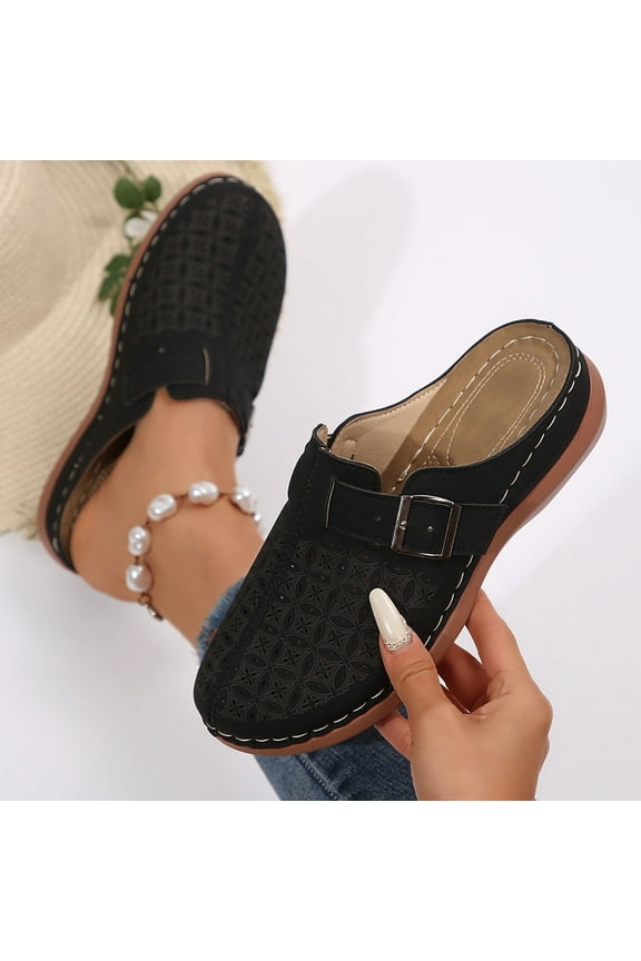 New Summer Slide Wedge Slipper for Women Closed Toe Hollow Out Casual Outdoor Slip on Platform Slippers Soft Soled