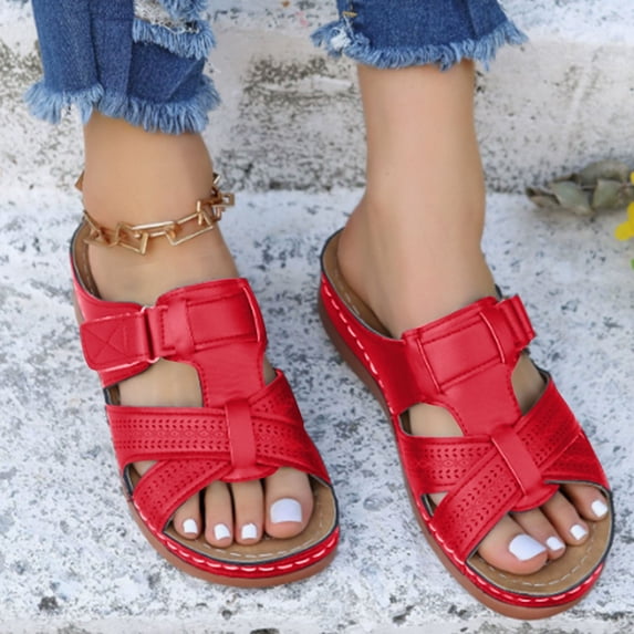 Hoshose New Summer Women Thick Soled Sandals Solid Color Non Slip Summer Fashion Outdoor Orthopedic Sandals Arch Support