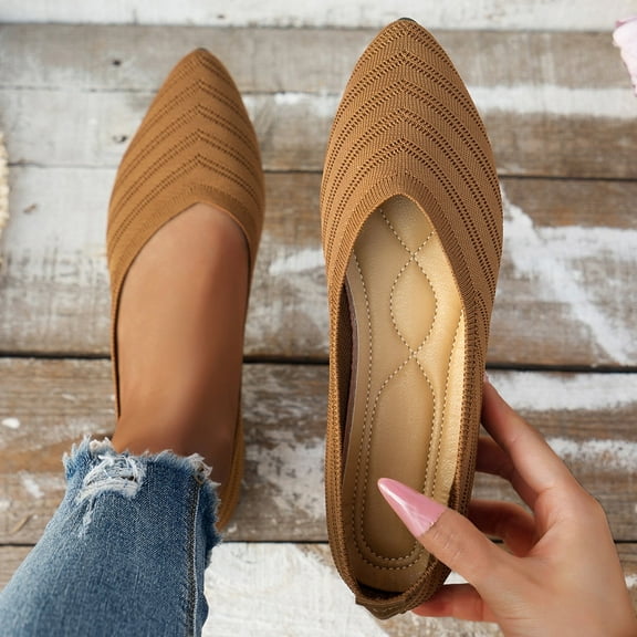 Hoshose New Summer Womens Slip on Flat Shoes Round Toe Soft Soled Solid Color Mesh Breathable Casual Work Shoes Non Slip