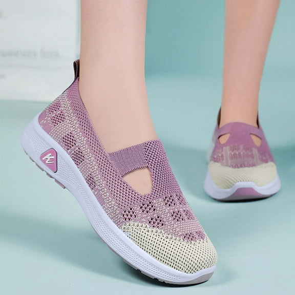 Wensltd New Women Breathable Wesh Flat Shoes Lightweight Soft Slip-On Mom Shoes
