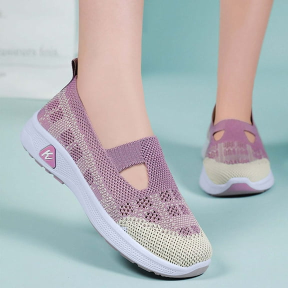 Wensltd New Women Breathable Wesh Flat Shoes Lightweight Soft Slip-On Mom Shoes