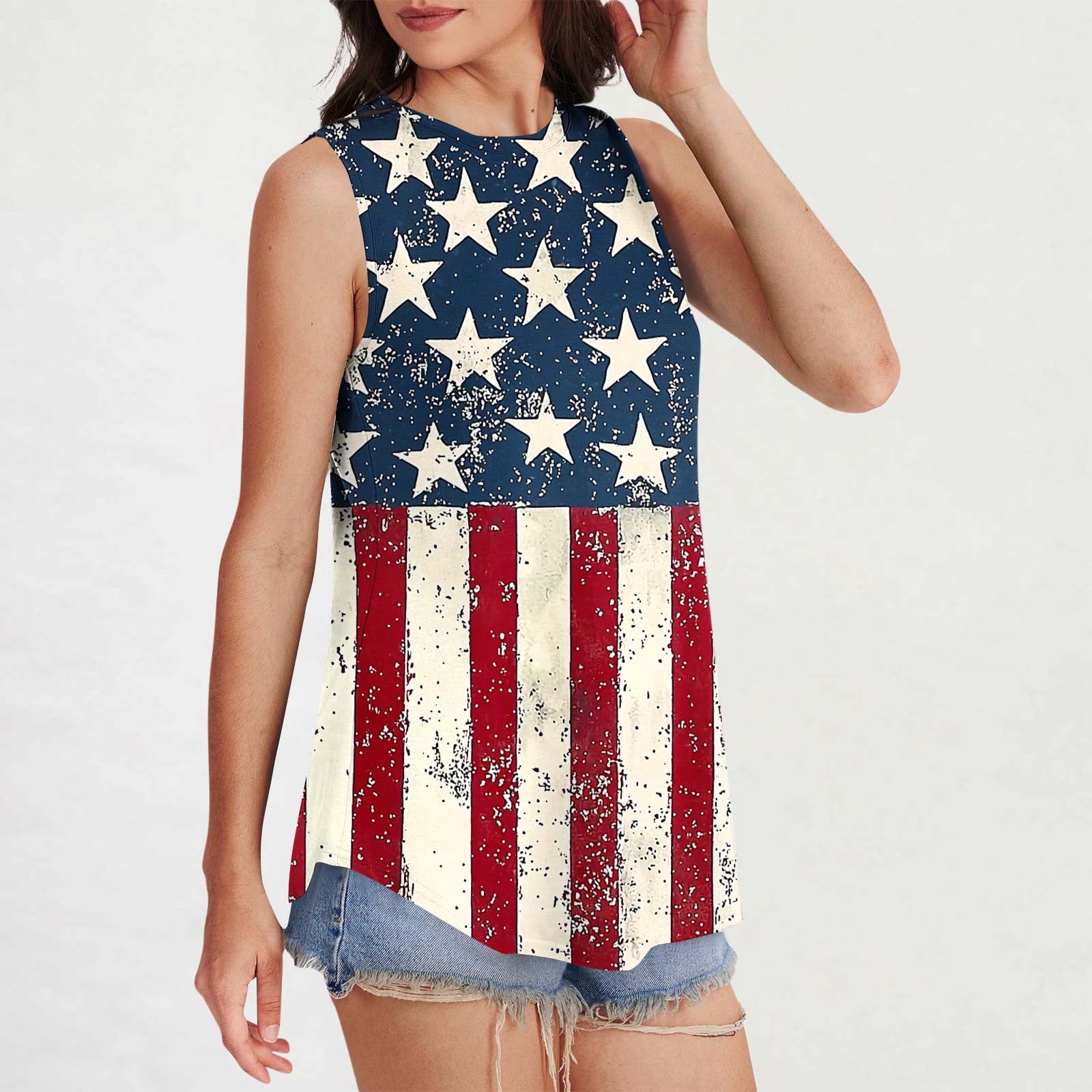 PECHAR Women’s Patriotic Tank Top – 4th Of July Sleeveless Racerback With American Flag Print - View #7