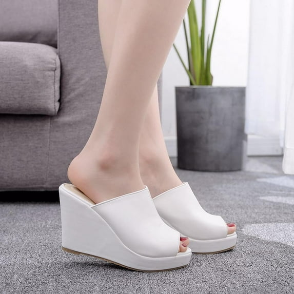 Hoshose Sandals for Women Peep-Toe Sandals - Synthetic Leather, Non-Slip Wedge Heel & Arch Support, Wide Sizes