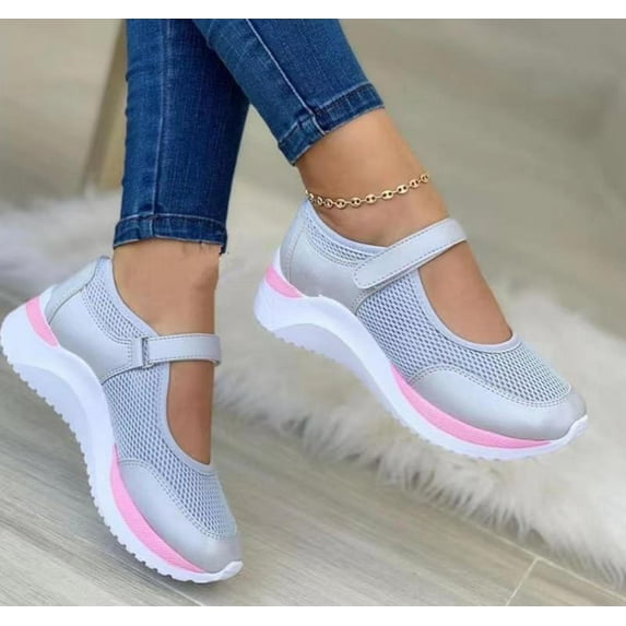 Hoshose Sneakers for Women Fashion knit Round Toe Casual Hook&Loop Platform Sneakers Breathable Walking/Sport