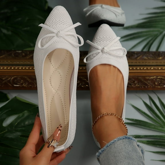 Hoshose Summer Mesh Flats for Women Solid Color Round Breathable Low Heel Comfortable Casual Women Nude Shoes
