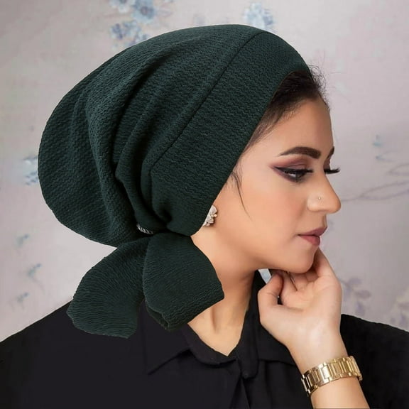Hoshose Summer Slip-On Pre-Tied Head Scarves Solid Color Women Headwear Turban Beanie Caps Head Wrap Headscarf for Women
