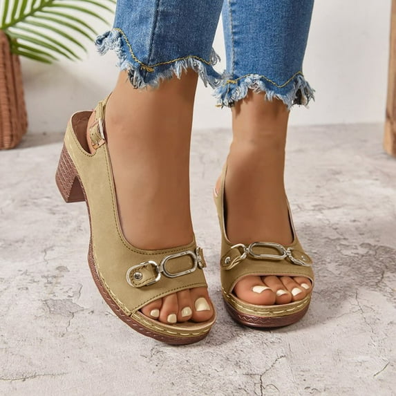 Hoshose Wedge Sandals Women Fish Mouth Summer Wide Width Sandals Black