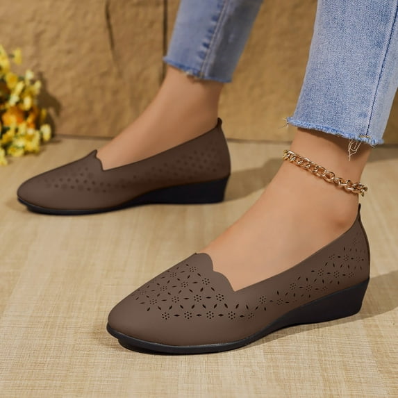 Hoshose Women Flats Shoes Hollow out Round Toe Breathable Closed Toe Slip on Shoes for Women Dressy Spring&Summer
