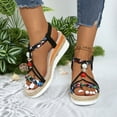 thumbnail image 1 of Hoshose Women Low Heel Sandals Elastic Ankle Strap Roman Rhinestone Summer Comfortable Beach Dressy Sandals, 1 of 9