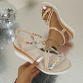 thumbnail image 1 of Hoshose Women Low Heel Sandals Elastic Ankle Strap Roman Rhinestone Summer Comfortable Beach Dressy Sandals, 1 of 9