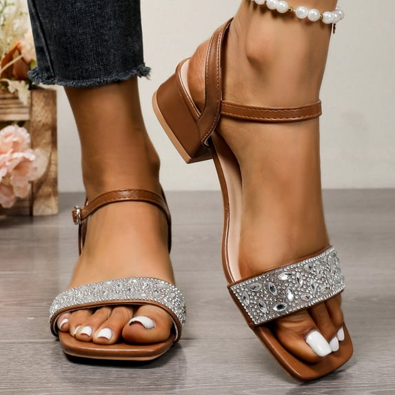 Hoshose Women Sandals Low Block Chunky Heeled Sandal Slip on Comfortable