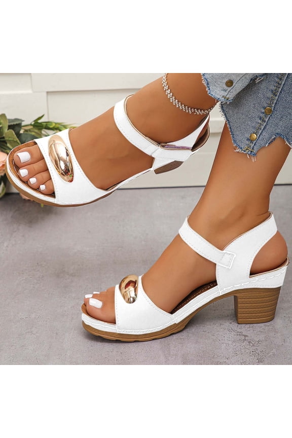 Women Platform Sandals Low Block Chunky Heeled Sandal Slip on Comfortable