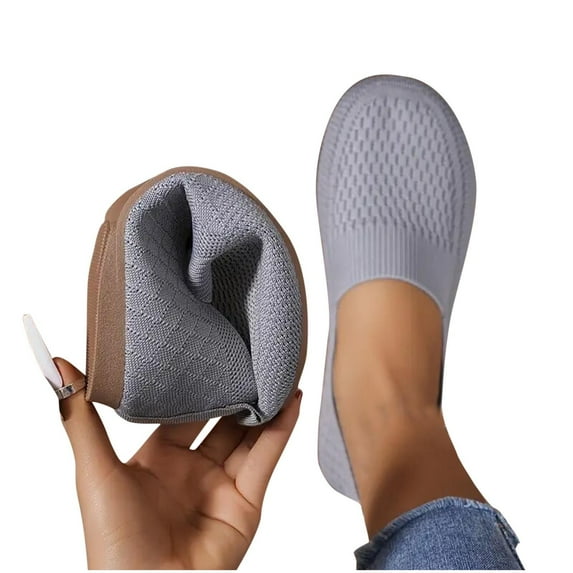 Wensltd Women Wide Width Square-Toe Knit Flats Breathable Shallow Color-Block Slip-On Shoes for Office, Casual Outings
