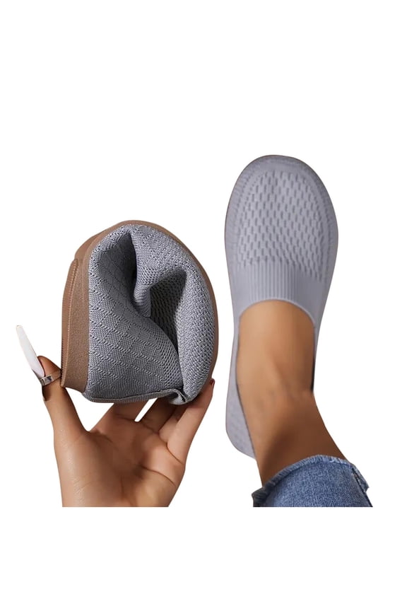 Women Wide Width Square-Toe Knit Flats Breathable Shallow Color-Block Slip-On Shoes for Office, Casual Outings