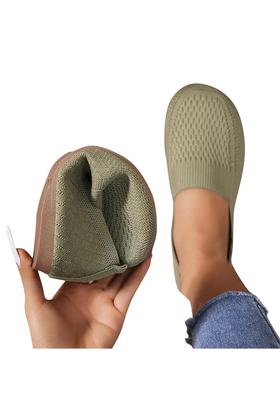 Women Wide Width Square-Toe Knit Flats Breathable Shallow Color-Block Slip-On Shoes for Office, Casual Outings