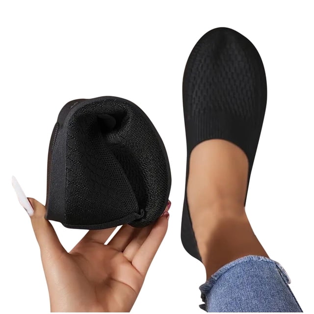 Wensltd Women Wide Width Square-Toe Knit Flats Breathable Shallow Color-Block Slip-On Shoes for Office, Casual Outings