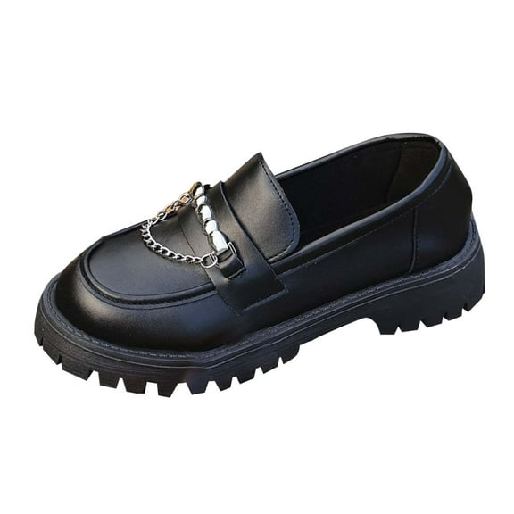 Wensltd Women's Chunky Loafers with Chain Black Penny Loafers Fashion Office Dress Shoes Comfort