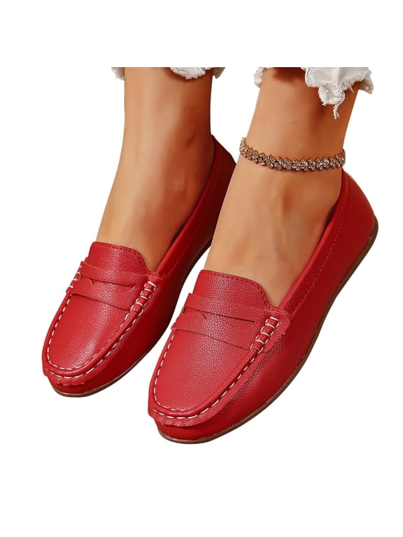 Women's Flats Shoes Ballet Flats Dress Shoes Solid Color Comfortable PU Leather Slip on Shoes for Women