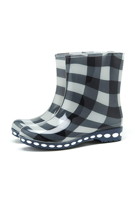 Women's Mid Calf Rain Boots Waterproof Flower Anti-Slipping Galoshes Fashion Wear-resistant Transparent Water Shoes