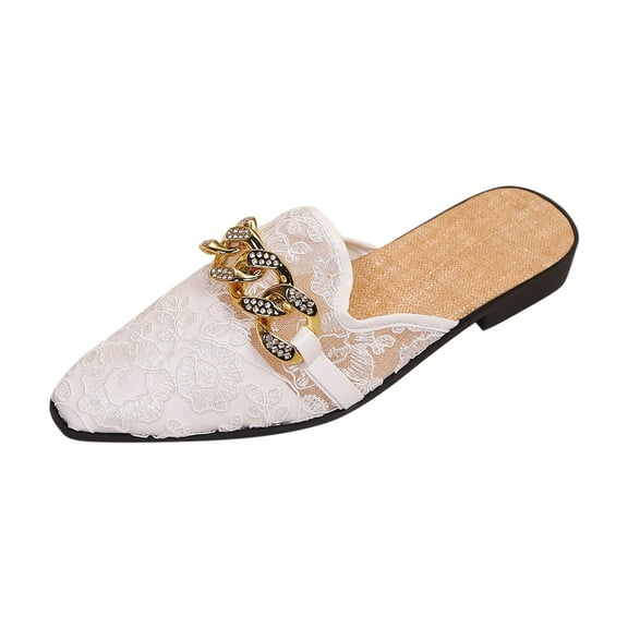 Wensltd Women's Pointy Toe Flat Wide Width Comfortable Spring and Summer Metal Buckle Work Shoes