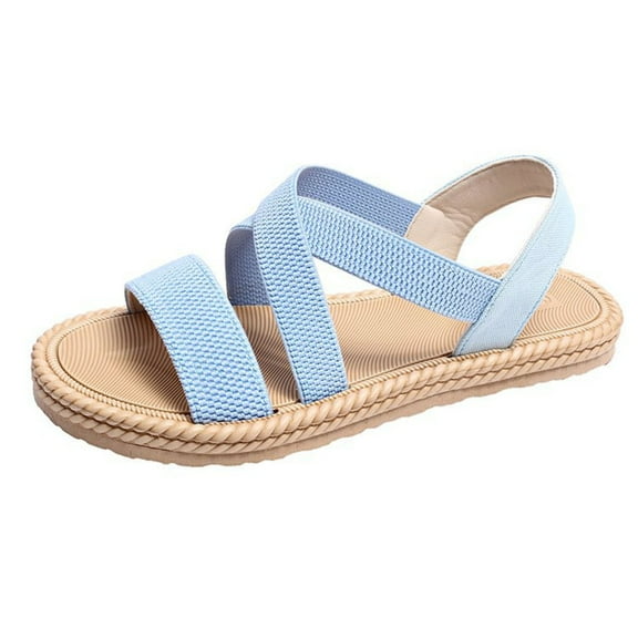 Hoshose Womens Casual Sandals Summer New Solid Color Flat Sandals with Adjustable Straps Slip-On Beach Shoes