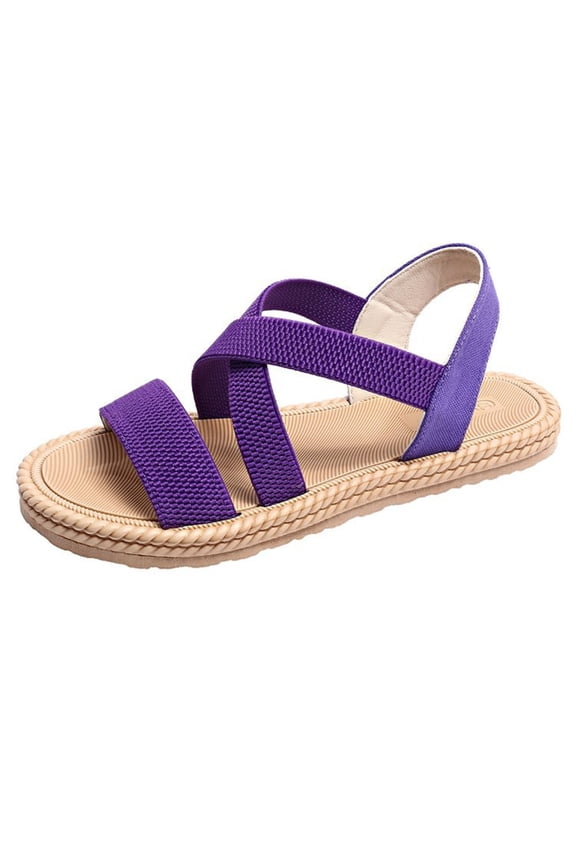 Womens Casual Sandals Summer New Solid Color Flat Sandals with Adjustable Straps Slip-On Beach Shoes